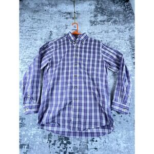 L.L. Bean S-Reg Plaid Button-Down Purple Micro Check Cotton Grid Shirt